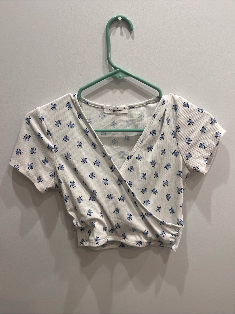 Floral Crop Top - White with Blue Flowers